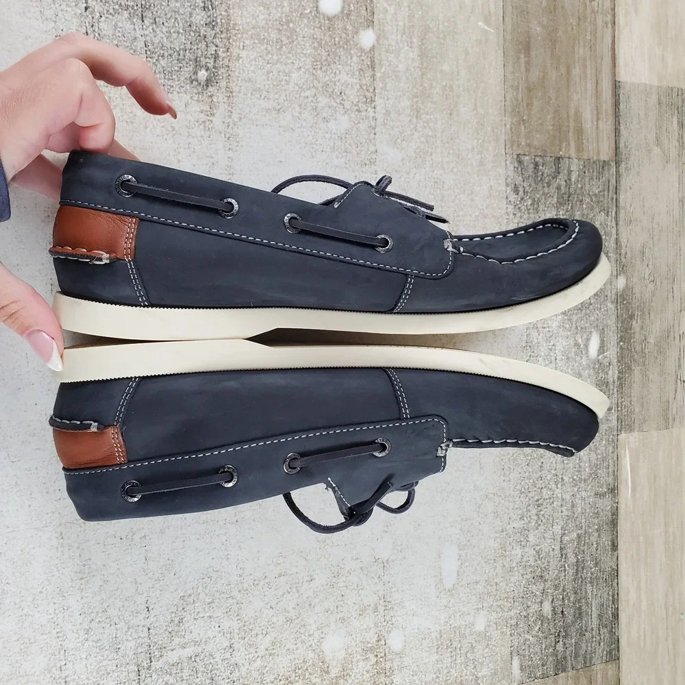 Johnston & Murphy Zeke Kids Boat Shoes Sz 7 M Navy Oild Nubuck Lace-Up Sneakers